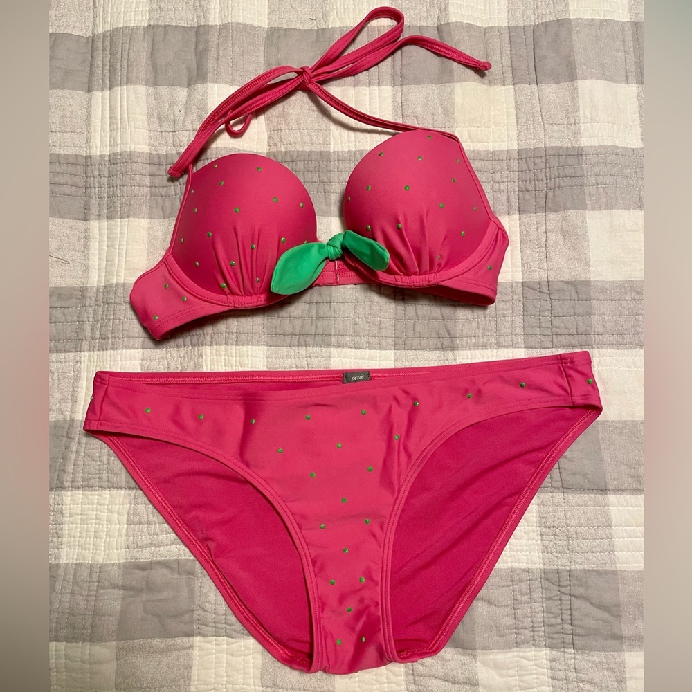 Aerie Pink with Green Studs Bathing Suit Set